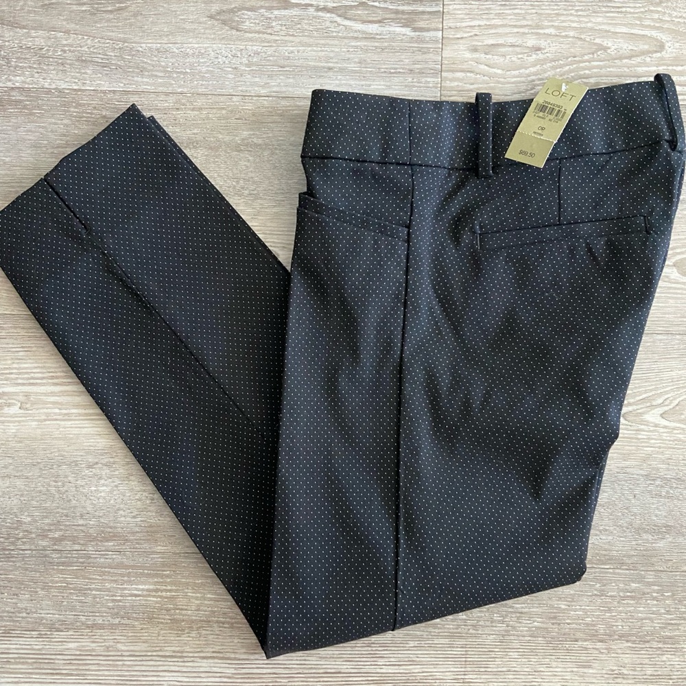 NWT - LOFT Petite Marissa Pants (Black w/subtle white polka dot)